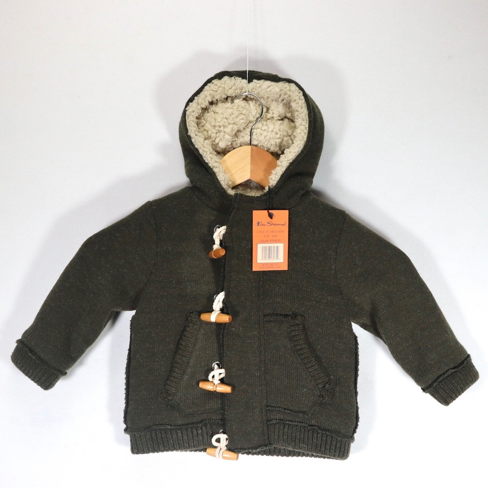 Ben Sherman Toggle Sweater Kids 18M Cypress Green Sherpa Hooded Jacket JIBS2060H